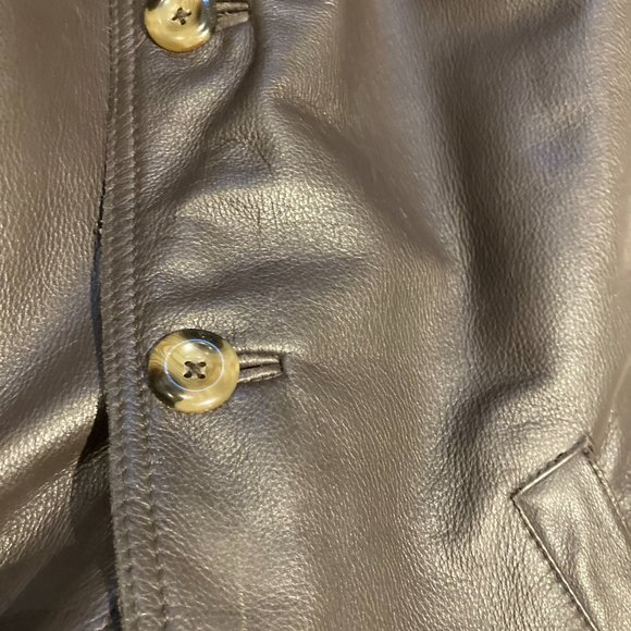 EDDIE BAUER MENS Medium Dark Brown Genuine LEATHER Button Down QuiltLined JACKET - Picture 8 of 15